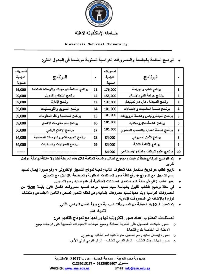مصاريف جامعة
